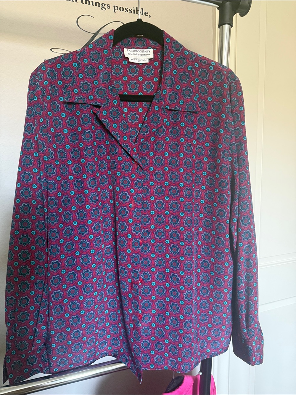 Talbots Women's Magenta Floral-Print Long Sleeve Blouse